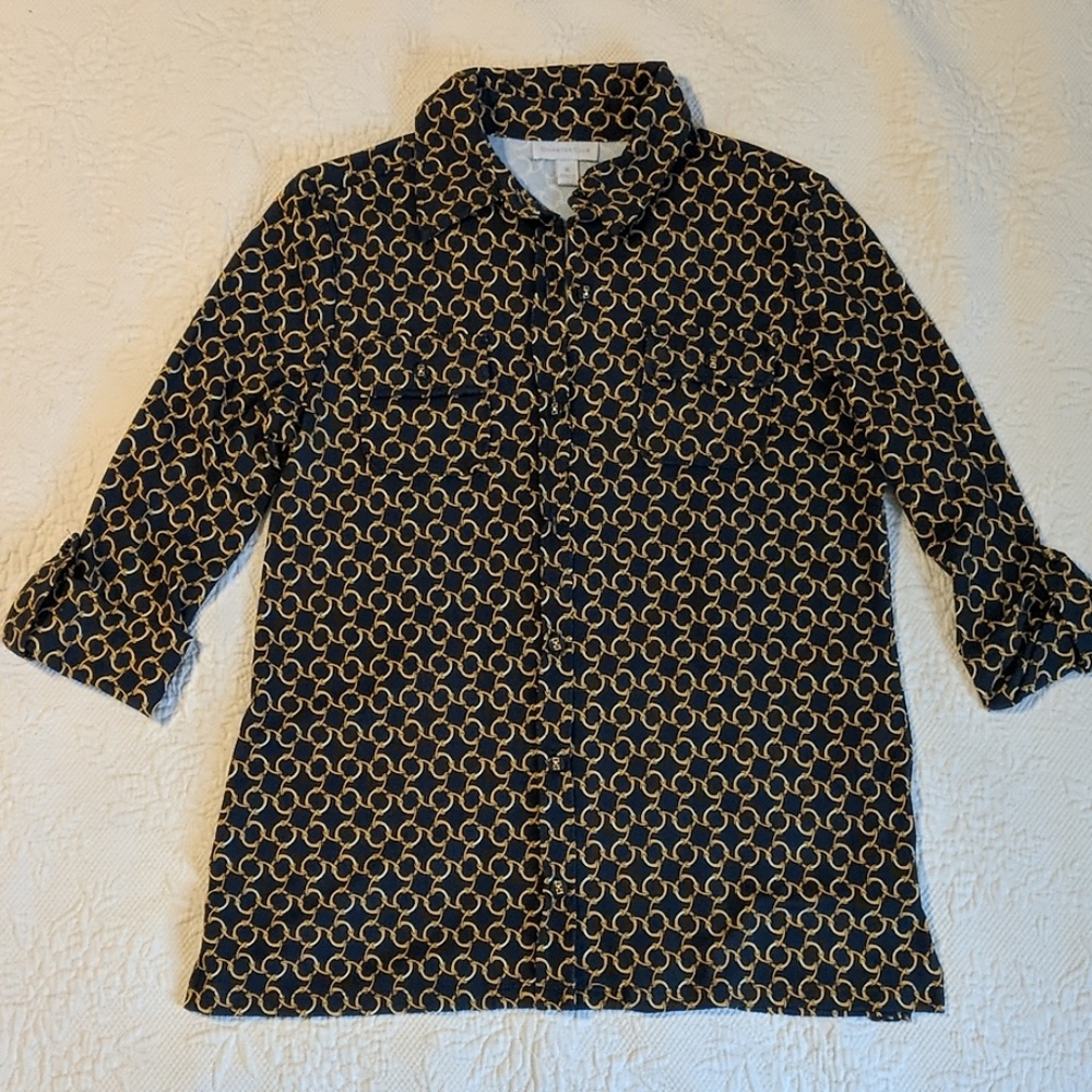 Dark Blue and Gold Button Down Shirt